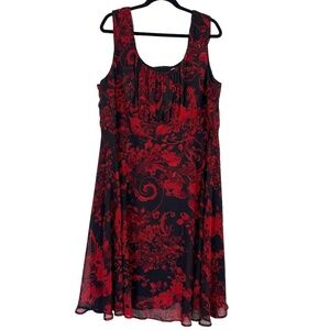 Dressbarn Women’s 20 Red & Black Floral Scroll Dress Whimsy Goth Gothic Romantic